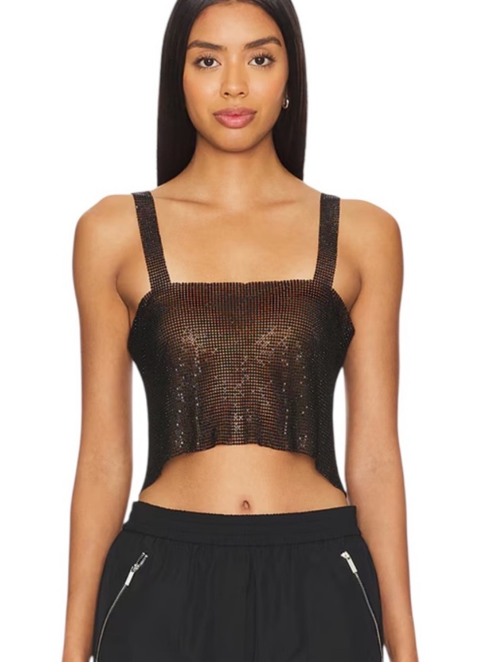 Revolve superdown Black Sequin Square Neck Crop Top